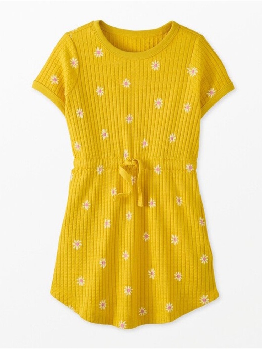 Hanna Andersson Yellow Daisy Knit Drawstring Casual Dress